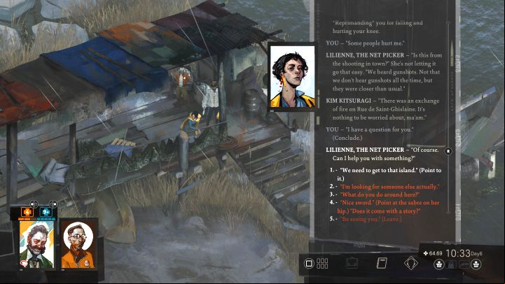 Reach the fishing village in western Martinaise - Disco Elysium: Go to the Island - walkthrough - Ruby and the shooter - Disco Elysium Guide