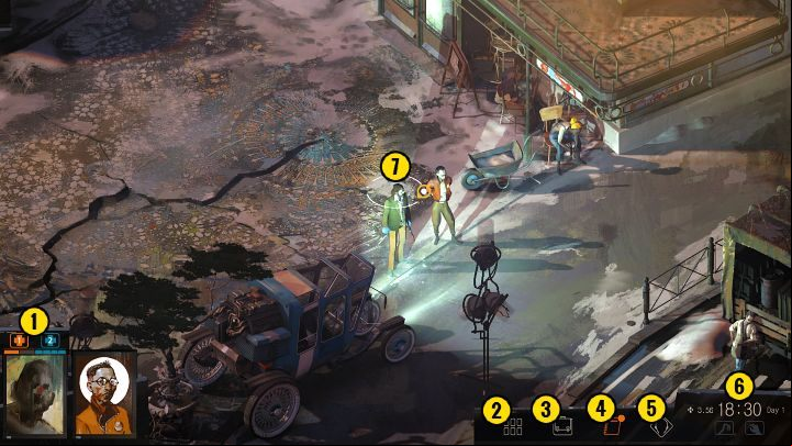 While playing Disco Elysium, the following UI elements are displayed on-screen - Disco Elysium: Interface - Basics - Disco Elysium Guide