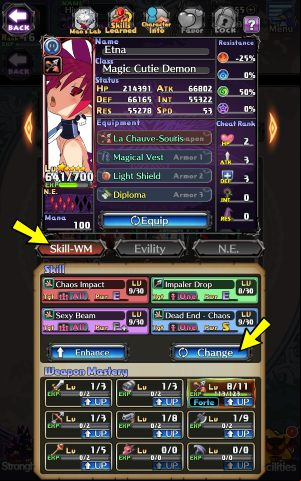 In the Skill - WM tab, you will find the currently assigned skills - Disgaea RPG: Character development - Basics - Disgaea RPG Guide