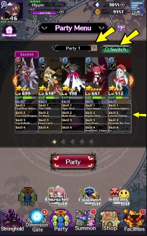 In the Party tab, you can create and change your teams and name them - Disgaea RPG: Party - Basics - Disgaea RPG Guide