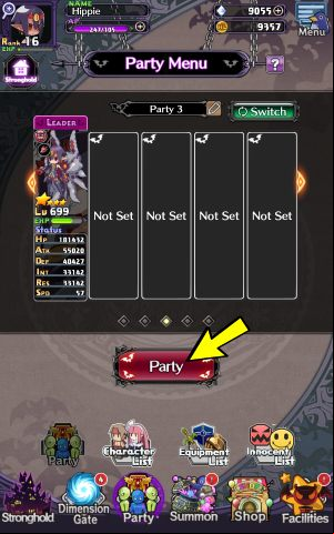 To create a new party, select the slot and click on the red Party icon - Disgaea RPG: Party - Basics - Disgaea RPG Guide