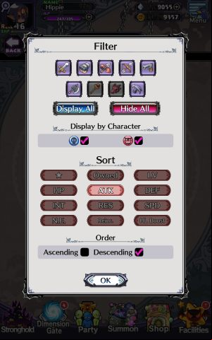 Click on Sort to open a window with filters for the Character List - Disgaea RPG: Party - Basics - Disgaea RPG Guide