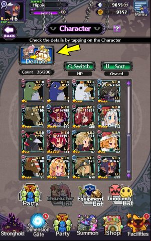 When you click Demote, you will open a window in which you can sell your heroes - Disgaea RPG: Party - Basics - Disgaea RPG Guide