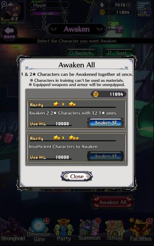 You can also use the Awaken All option, which will promote 1 and 2-star characters provided you have enough coins and heroes to sacrifice - Disgaea RPG: Maos Lab - Basics - Disgaea RPG Guide