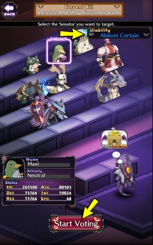 When the probability of a vote on the bill is at the Safe Bet or Almost Certain level, click on Start Voting - Disgaea RPG: Dark Assembly - Basics - Disgaea RPG Guide