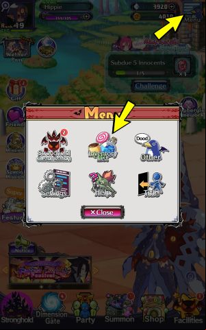You will find the Inventory list by clicking on the Menu icon in the upper right corner of the screen - Disgaea RPG: Inventory list - how to find? - FAQ - Disgaea RPG Guide