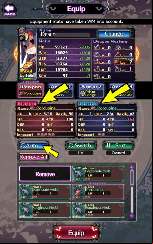 When changing equipment, you can check the statistics of the current (Equipped) and Selected weapon - Disgaea RPG: Equipment - how to equip? - FAQ - Disgaea RPG Guide