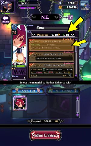 Click on the copy of the character from your hero list and then on the Nether Enhance icon - Disgaea RPG: Character copies - what to do with them? - FAQ - Disgaea RPG Guide