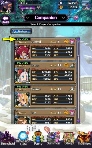 When choosing a companion to fight, do not forget to choose a character that adds a 30% bonus to the earned points - Disgaea RPG: Dimension Gate - Basics - Disgaea RPG Guide