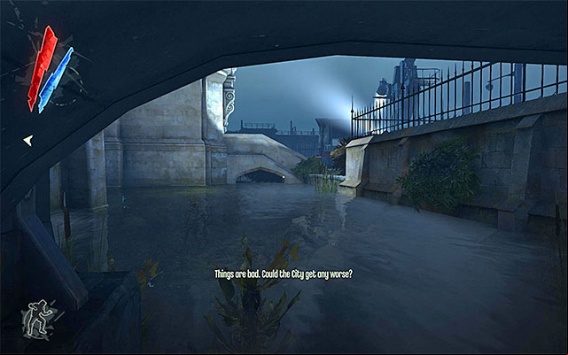 The safest way to reach the main entrance is to go through the warehouse described above, and unlock a ageway for yourself with the valve handle (the above screenshot) - Infiltrating the Dunwall Tower - Mission 6 - Return to the Tower - Dishonored - Game Guide and Walkthrough
