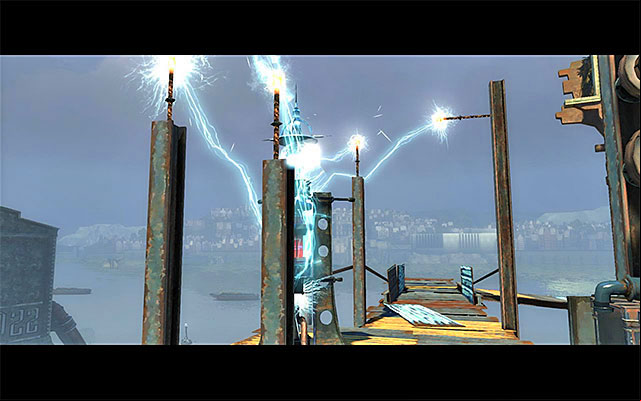Wait for the arc pylon to activate, and either kill or stun (depending on your earlier decision) the enemies around - Activating the arc pylon on the workshops roof - Mission 8 - The Loyalists - Dishonored - Game Guide and Walkthrough
