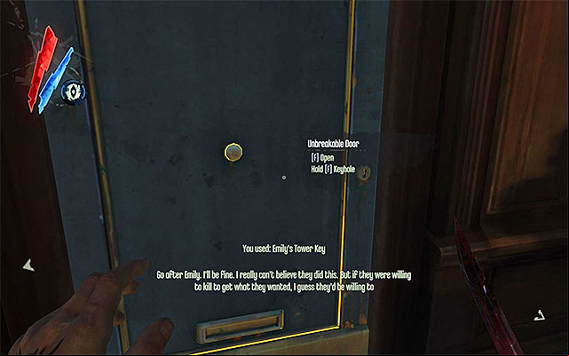 Since Samuel will approach the tower (and not the docks as he usually does) it's best to use the key you have just obtained, to open the nearby door (the above screenshot) - Meeting with Samuel - Mission 8 - The Loyalists - Dishonored - Game Guide and Walkthrough