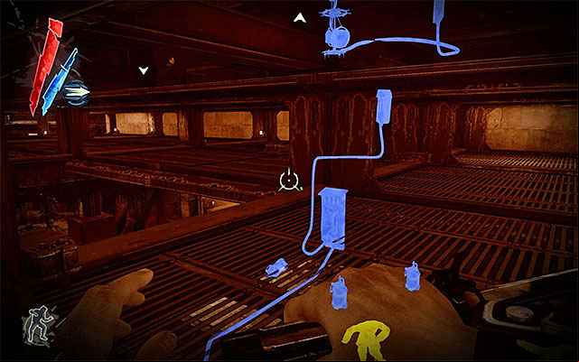 Just like in the case of the harbor-side entrance, you can use ages underneath catwalks in order to approach enemies safely and eliminate them, or go around them - Infiltrating the fort - Mission 9 - The Light at the End - Dishonored - Game Guide and Walkthrough