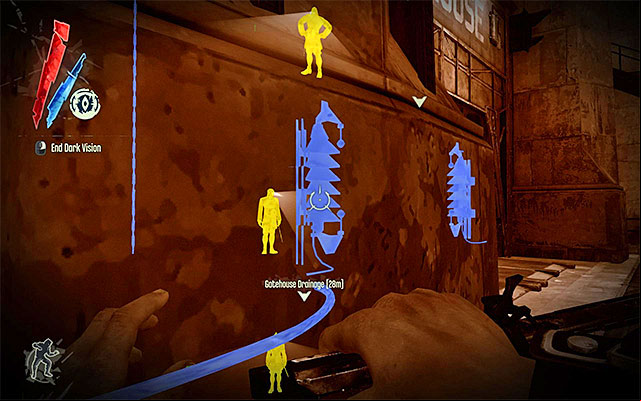Right after you return to the neutralized wall of light, keep vigilant - Gaining access into the gatehouse - Mission 9 - The Light at the End - Dishonored - Game Guide and Walkthrough