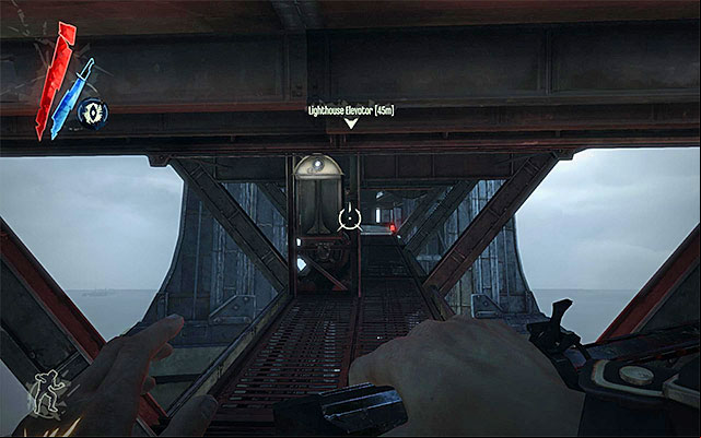 You have probably noticed already that on the bridge ahead of you, there is an active arc pylon so, you need to react to this inconvenience - Reaching the Lighthouse elevator - Mission 9 - The Light at the End - Dishonored - Game Guide and Walkthrough