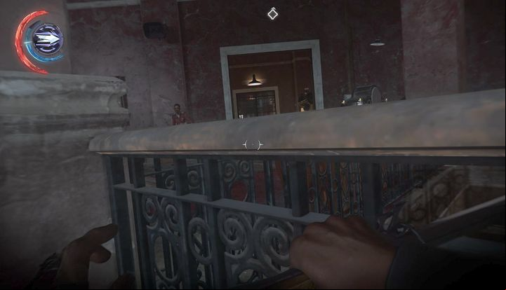 If a guard hears you while you jump to the balcony, he will come to check for the source of sound. - Find Dr. Hypatias office | Mission 3 - Mission 3 - The Good Doctor - Dishonored 2 Game Guide