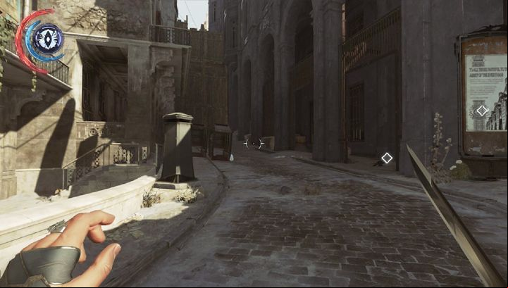 Alley on the left will lead you to Corvos childhood home. - Get Overseer Byrnes body | Mission 6 - Mission 6 - Dust District - Dishonored 2 Game Guide