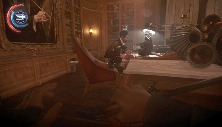The painting is hanging on the left, while the cupboard on the right contains the blueprint. - Secrets | Mission 4 - Mission 4 - The Clockwork Mansion - Dishonored 2 Game Guide