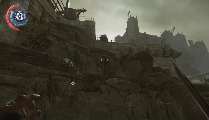 Climb onto the rocks to get out into the street. - Find a way out of the streets of Dunwall | Mission 9 - Mission 9 - Death to the Empress - Dishonored 2 Game Guide