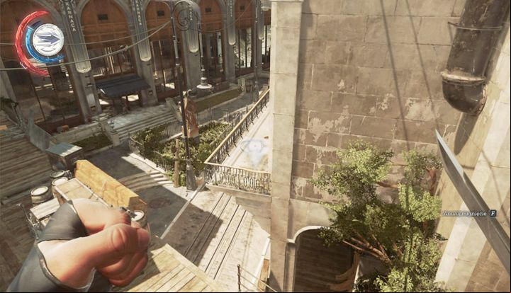 This balcony is the prefect place to plan your next move. - Get to the Addermire Institute | Mission 2 - Mission 2 - Edge of the World - Dishonored 2 Game Guide