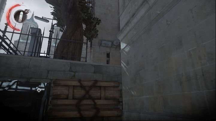 The entrance that will allow you to through undetected. - Escape from Dunwall | Mission 1 - Mission 1 - A Long Day in Dunwall - Dishonored 2 Game Guide