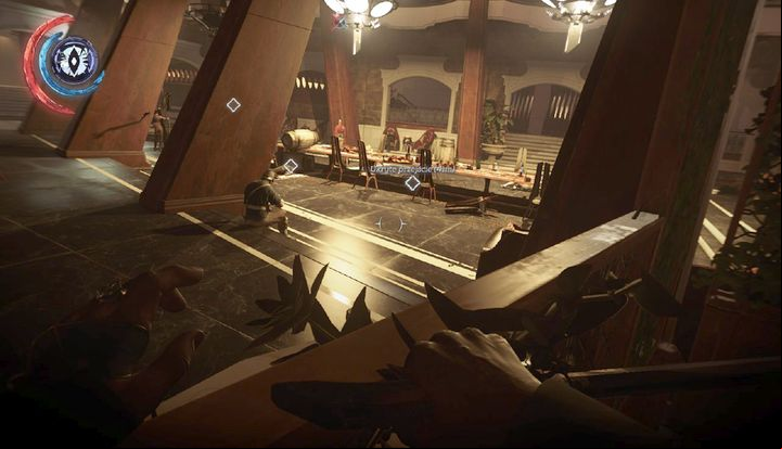 Eliminate the guard sitting on the stairs. - Eliminate Duke Abele | Mission 8 - Mission 8 - The Grand Palace - Dishonored 2 Game Guide