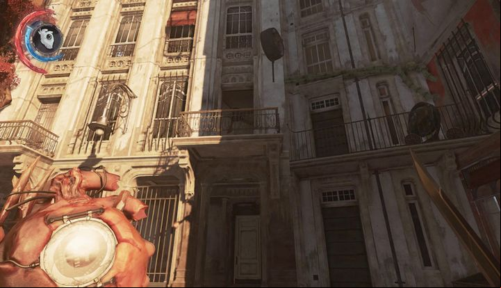 Jump on the balcony and collect the rune hidden inside of the desk, in a neighboring room. - Enter the Clockwork Mansion | Mission 4 - Mission 4 - The Clockwork Mansion - Dishonored 2 Game Guide