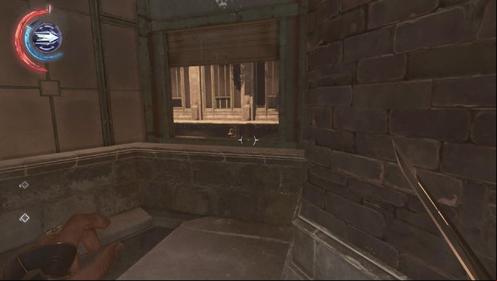 A small entrance at the end of the ledge. - Eliminate Breanna Ashworth | Mission 5 - Mission 5 - The Royal Conservatory - Dishonored 2 Game Guide