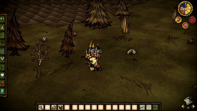 You get the former by left clicking on Sapling, and the latter one should be somewhere around on the ground - Day one - The adventure begins - Dont Starve - Game Guide and Walkthrough