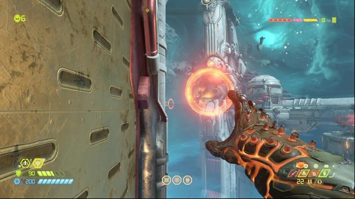 You have to jump, grab onto the bar, fly through the ring, grab the wall, and go through the rings again - Doom Eternal: Urdak walkthrough - Levels walkthrough - Doom Eternal Guide