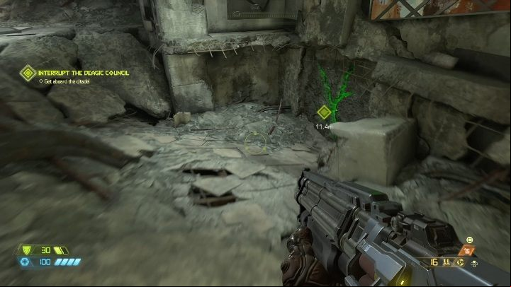 To get to the doll, you need to destroy the gray wall marked with green - Doom Eternal: Hell on Earth secrets maps and location - Collectibles and secrets - Doom Eternal Guide