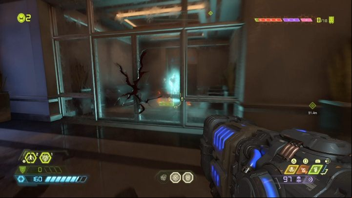 In order to get into this secret you must defeat the opponents and then break through the broken glass door - Doom Eternal: Arc Complex secrets maps and location - Collectibles and secrets - Doom Eternal Guide