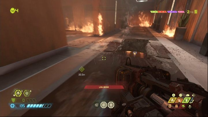 There is a hole in the floor in the burning part of the building - Doom Eternal: Arc Complex secrets maps and location - Collectibles and secrets - Doom Eternal Guide