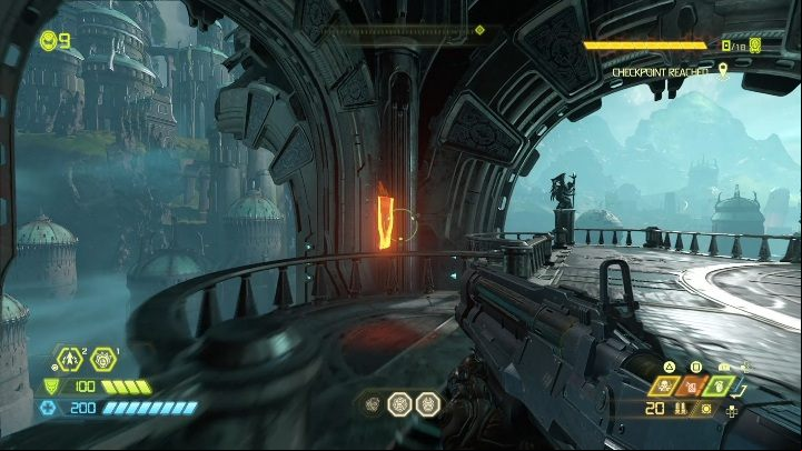 After walking through another simple corridor and climbing huge stairs you will reach the open area of the temple - Doom Eternal: Sentinel Prime secrets maps and location - Collectibles and secrets - Doom Eternal Guide