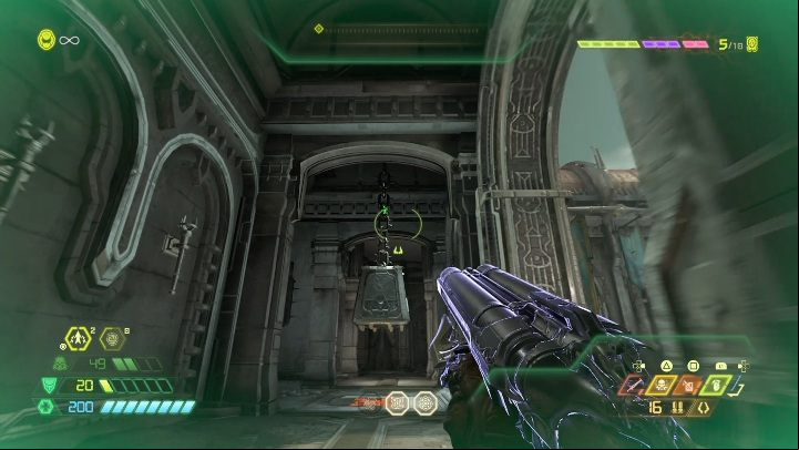 When you open the grate, jump on the wall to the left, then jump on top and hit the green object - Doom Eternal: Taras Nabad secrets maps and location - Collectibles and secrets - Doom Eternal Guide