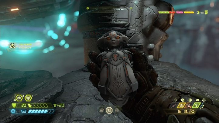 The statue is located on a rock ledge outside the building - Doom Eternal: Urdak secrets maps and location - Collectibles and secrets - Doom Eternal Guide