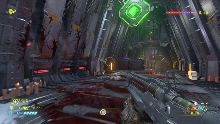 You will find yourself in a room with a monster and a hanging green button - Doom Eternal: Cultist Base walkthrough - Levels walkthrough - Doom Eternal Guide