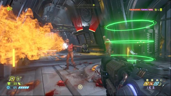 Then press the green button by standing on it, and fight a new enemy type - Mancubus - Doom Eternal: Cultist Base walkthrough - Levels walkthrough - Doom Eternal Guide