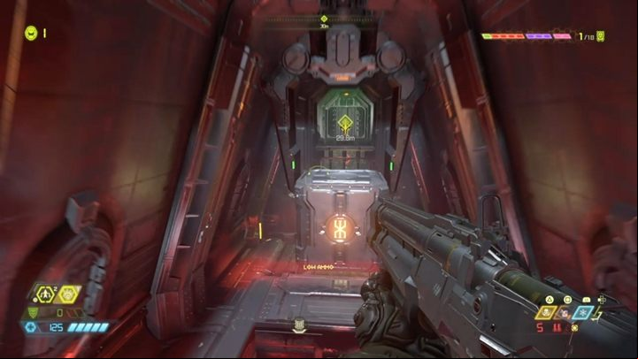 At the top, grab the bar, jump on the chest and go to the other side - Doom Eternal: Cultist Base walkthrough - Levels walkthrough - Doom Eternal Guide