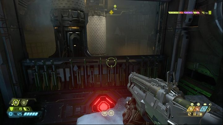 Shoot the green button and move on before the gate is closed - Doom Eternal: Cultist Base walkthrough - Levels walkthrough - Doom Eternal Guide