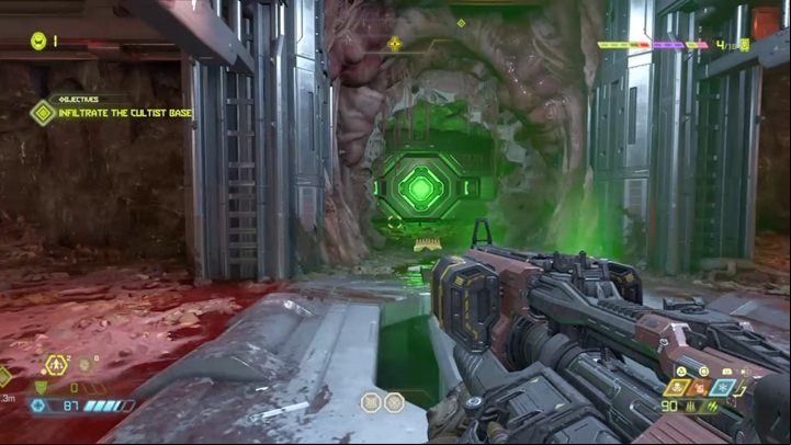 You will reach a mine and the green button - Doom Eternal: Cultist Base walkthrough - Levels walkthrough - Doom Eternal Guide