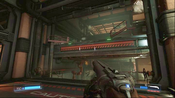Jump one floor higher from there (the edge with green lights that is on the right side) and then walk a while and jump down to the left, to the first Rune Trial and to the additional armor - Doom: Argent Energy Tower Walkthrough - Walkthrough - Doom Game Guide & Walkthrough