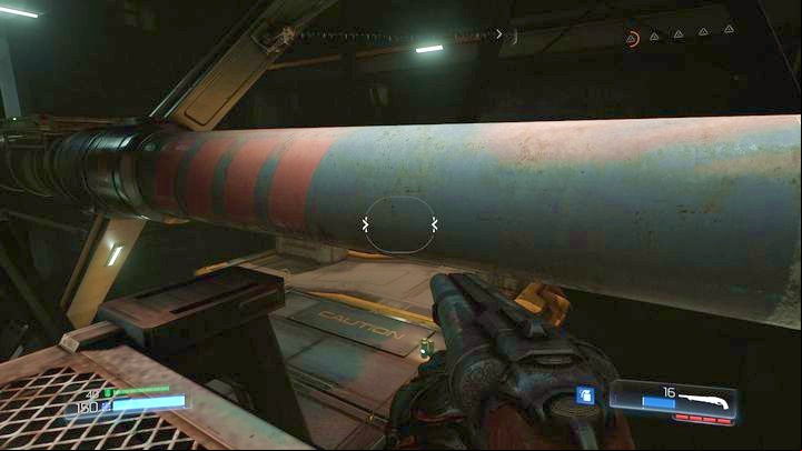 When you jump towards it you will see a long pipe nearby - Doom: Argent Energy Tower Walkthrough - Walkthrough - Doom Game Guide & Walkthrough