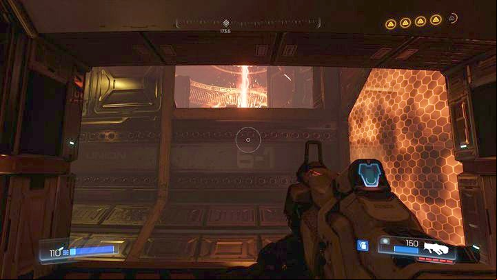Once you reach the place with containers, wait until the path is clear and then jump to the exit on the other side - Doom: Argent Energy Tower Walkthrough - Walkthrough - Doom Game Guide & Walkthrough
