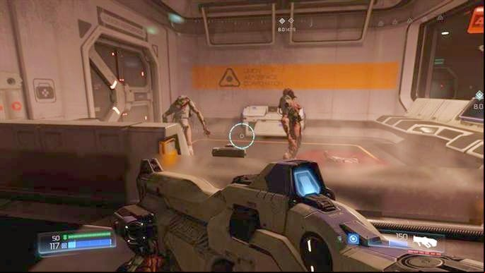 Leave once you arrive at the station and go upstairs - Doom: Advanced Research Complex Walkthrough - Walkthrough - Doom Game Guide & Walkthrough