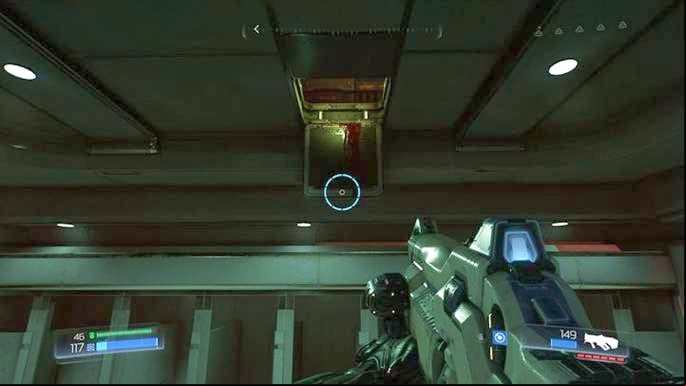 After leaving the room you will by a door glowing in red - Doom: Advanced Research Complex Walkthrough - Walkthrough - Doom Game Guide & Walkthrough