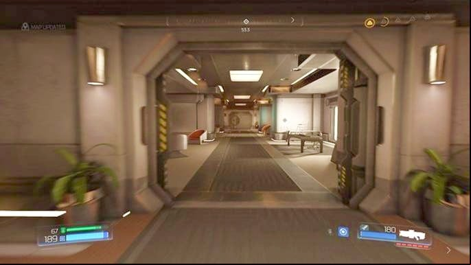 After hearing the man you should pick up the documents lying around and then go to the elevator at the end of the corridor - Doom: Advanced Research Complex Walkthrough - Walkthrough - Doom Game Guide & Walkthrough