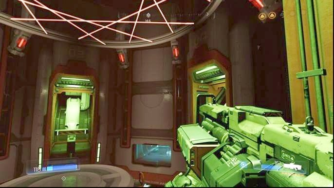 When a big moving laser ring appears, you must wait for it to move up - Doom: Advanced Research Complex Walkthrough - Walkthrough - Doom Game Guide & Walkthrough