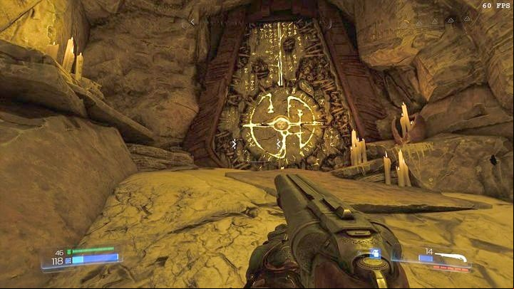 The first log is a crystal that glows in green - Doom: All secrets in Kadingir Sanctum - Secrets - Doom Game Guide & Walkthrough