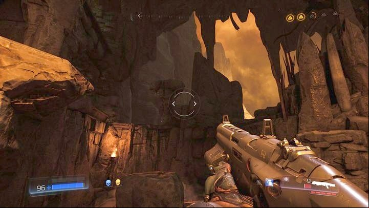 Stand on the rock with attached chains after you use the first teleport and kill all enemies - Doom: All secrets in Kadingir Sanctum - Secrets - Doom Game Guide & Walkthrough